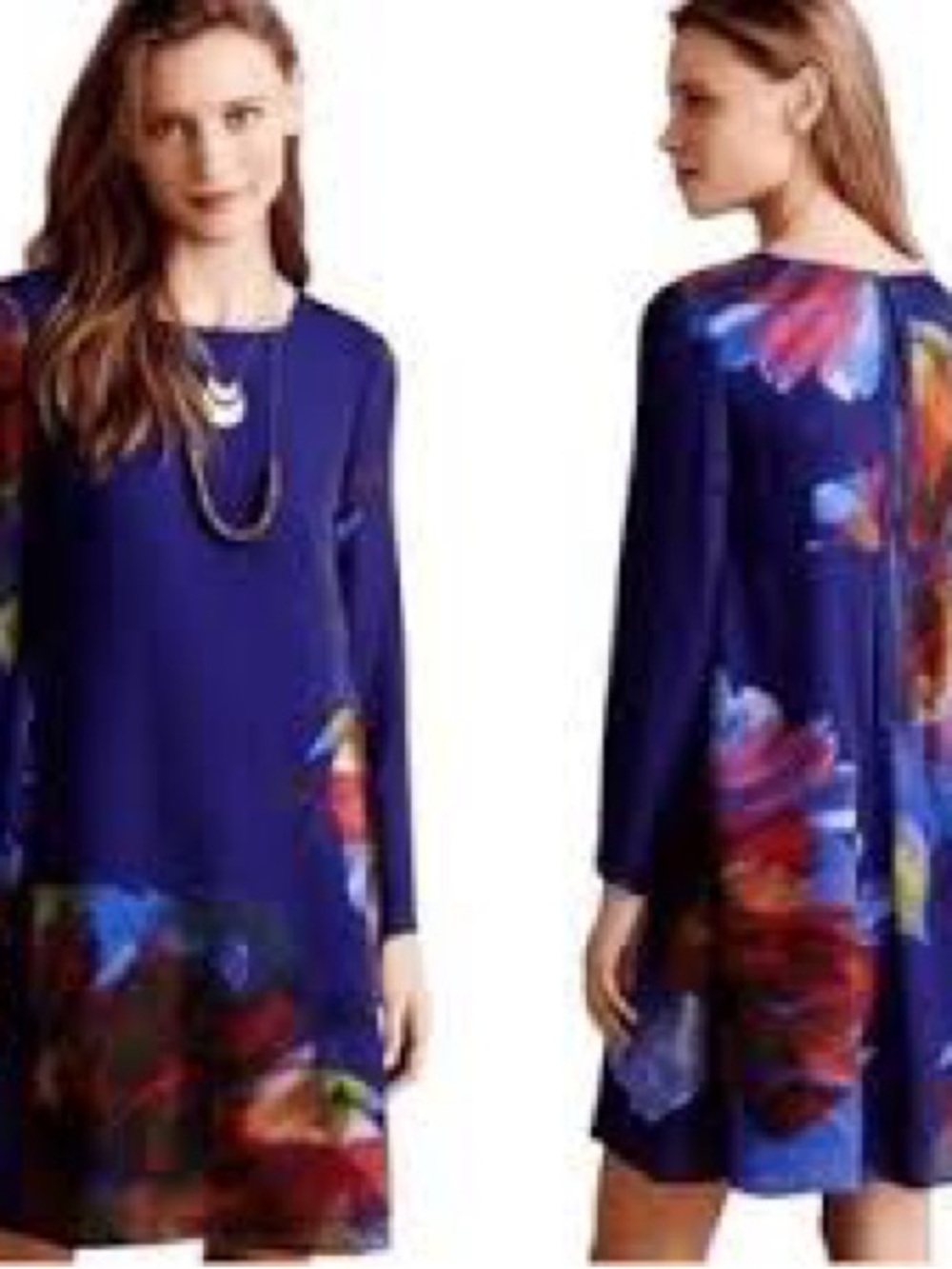 Anthropologie Watercolour Women’s Blue Floral Long-Sleeve Shift Dress